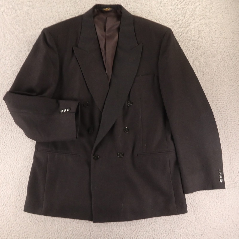 VTG John Henry Jacket 42R M Black Polyester Wool Double Breasted Blazer